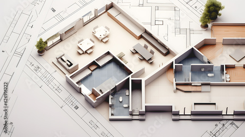 Des espaces d'une maison pour un projet immobilier. Plan 3D d'architecte. 