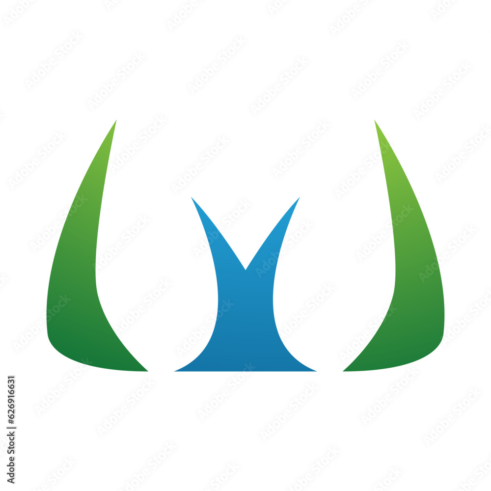 Green and Blue Horn Shaped Letter W Icon Green and Blue Horn Shaped Letter W Icon