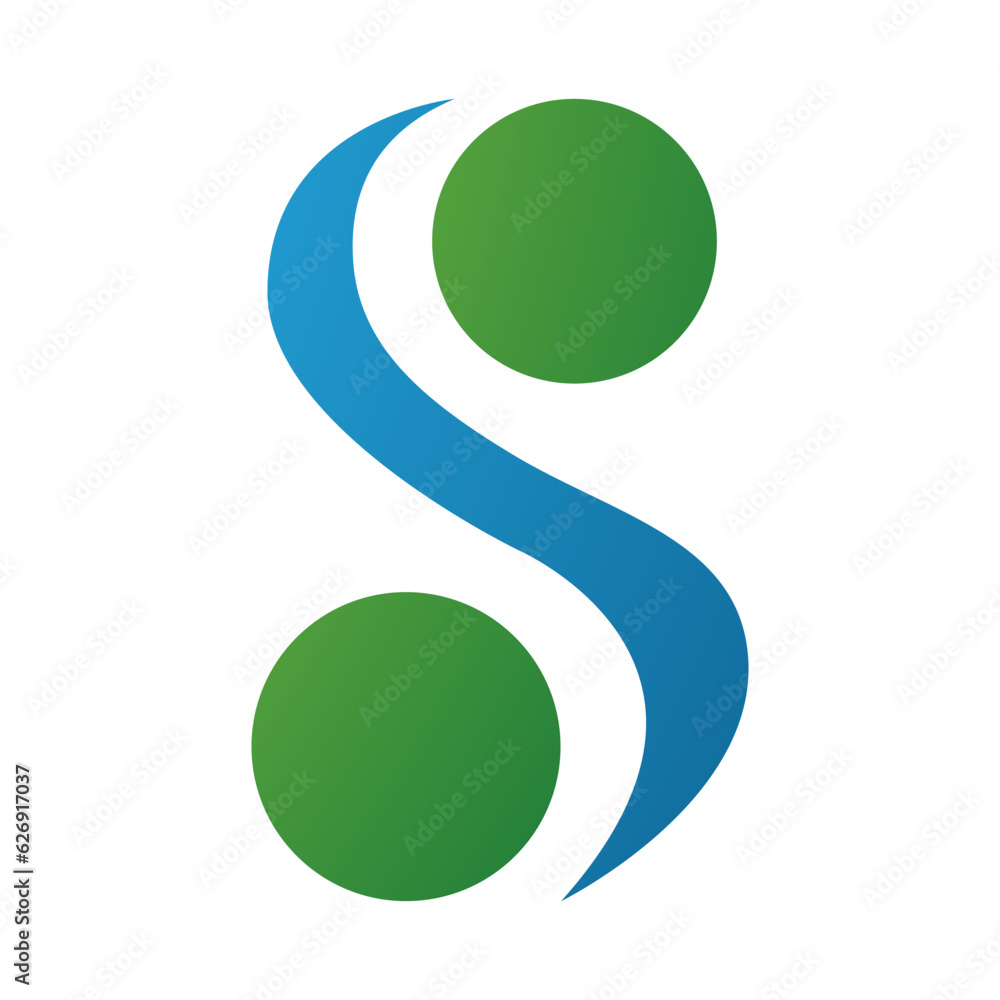 Green and Blue Letter S Icon with Spheres Green and Blue Letter S Icon with Spheres