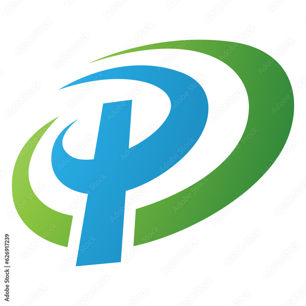 Green and Blue Oval Shaped Letter P Icon