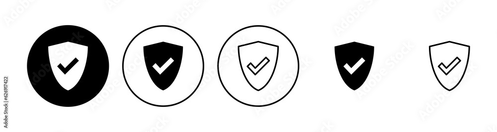 Shield check mark icon set. Protection approve sign. Safe icon vector Shield check mark icon set. Protection approve sign. Safe icon vector
