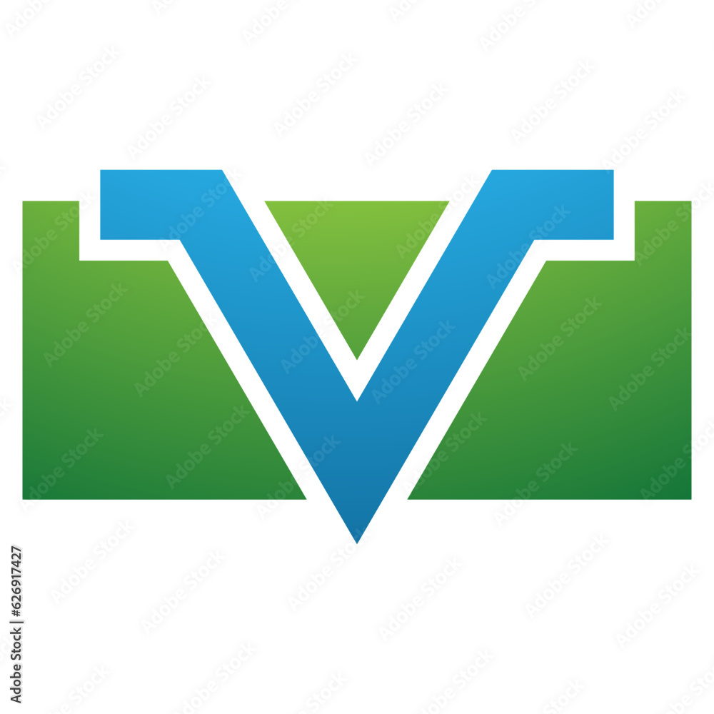 Green and Blue Rectangle Shaped Letter V Icon Green and Blue Rectangle Shaped Letter V Icon