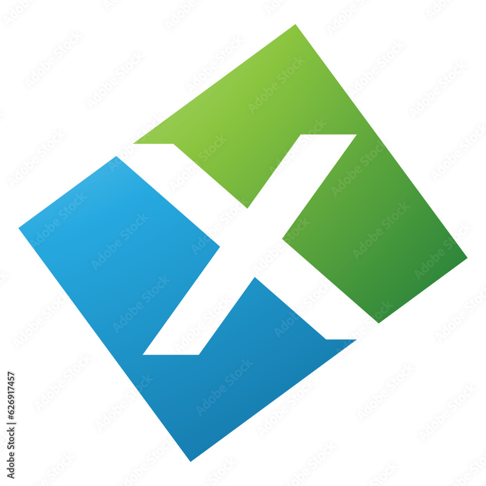 Obraz premium Green and Blue Rectangle Shaped Letter X Icon
