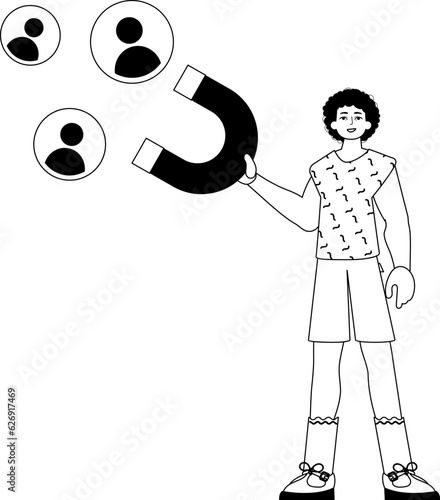 The derision is holding a attract chain chain mail knight that attracts suppress . hour concept . blacken and ashen linear stylus. Trendy style, Vector Illustration