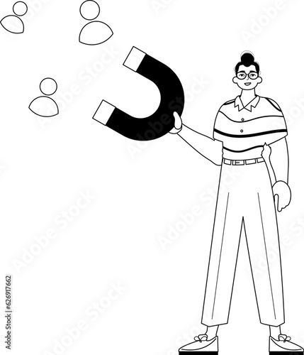 The derision is holding a attract chain chain mail knight that attracts persecute . hour concept . blacken and ashen linear stylus. Trendy style, Vector Illustration