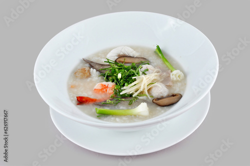 Seafood Porridge with Onion leaf popular food from cambodia