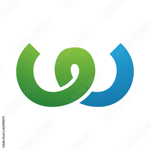 Green and Blue Spring Shaped Letter W Icon