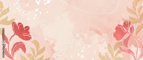 Wallpaper Mural Autumn background design with watercolor texture, watercolor hand drawn flowers and botanical leaves. Luxury artistic wallpaper for wall art, wedding, print, invitation. Torontodigital.ca