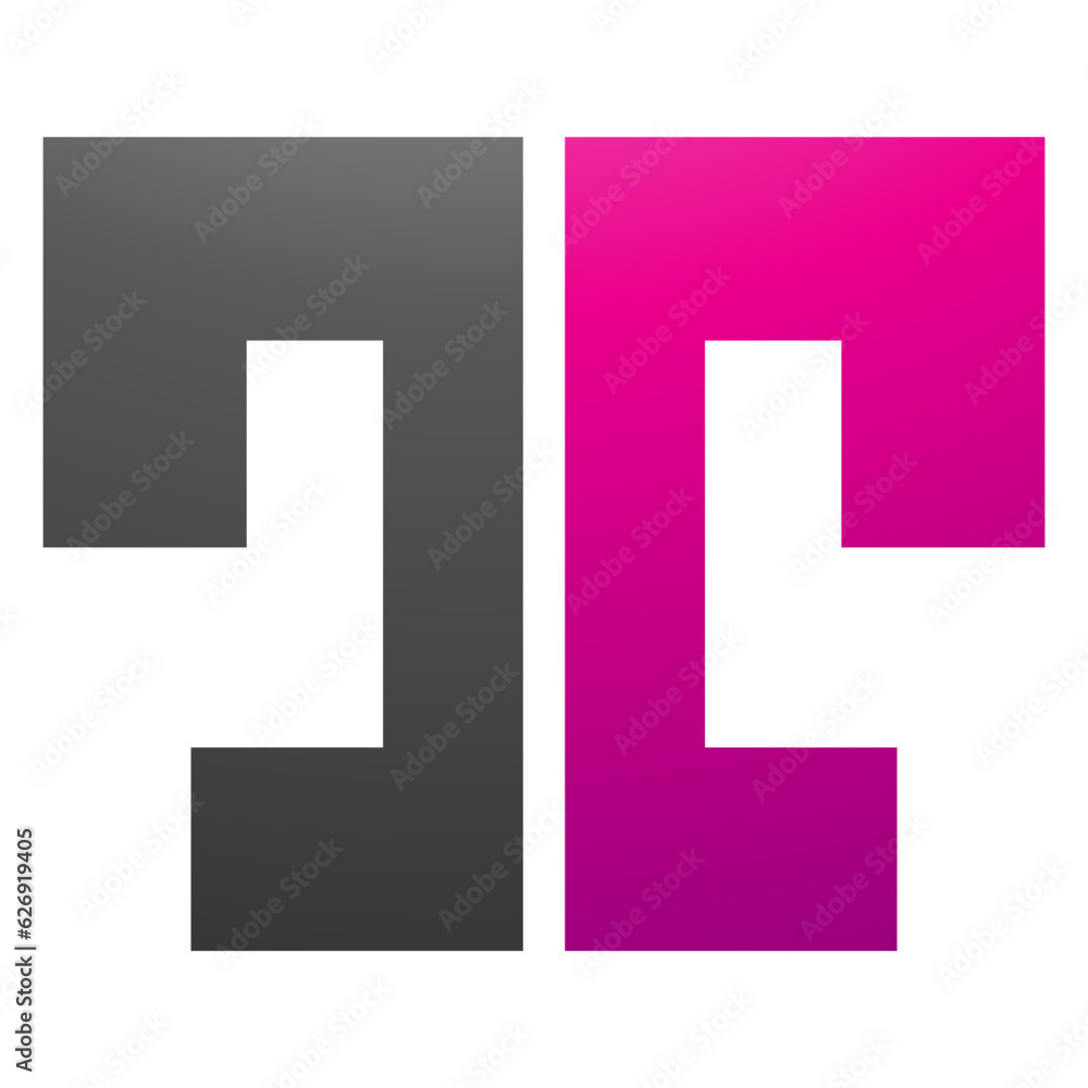 Magenta and Black Bold Split Shaped Letter T Icon Magenta and Black Bold Split Shaped Letter T Icon