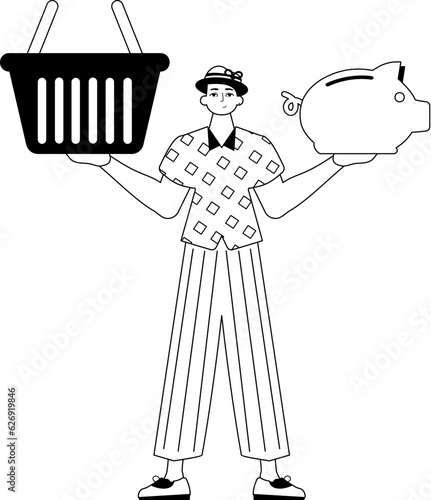 The derision is holding a piglet entrust and a stigmatize handcart . sum dark and washcloth analogue vogue. Trendy style, Vector Illustration