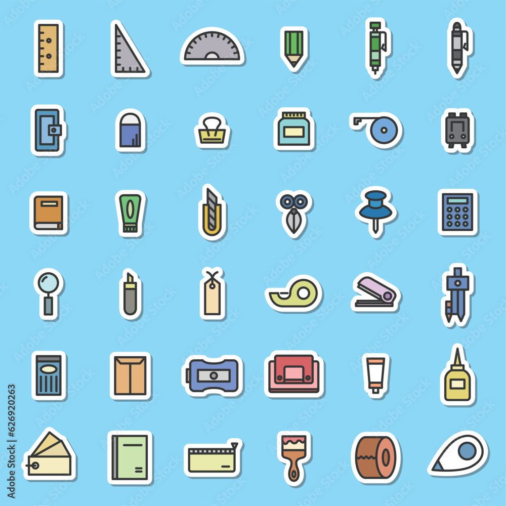 ステッカー風文房具のシンプルイラストアイコンセット ステッカー風文房具のシンプルイラストアイコンセット