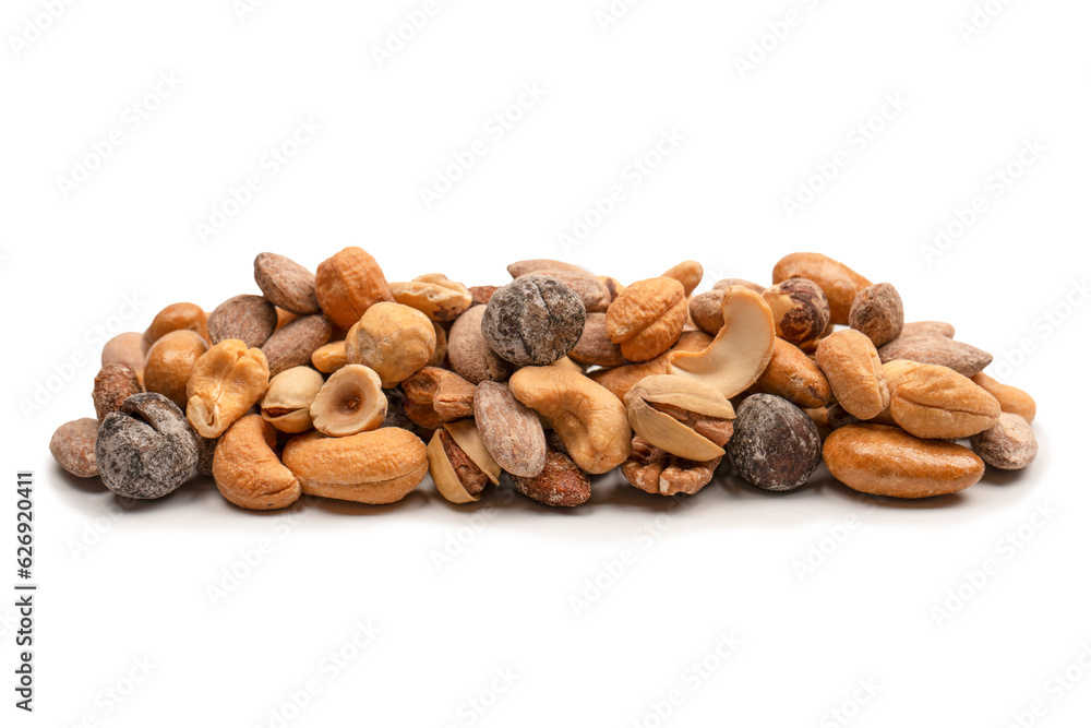 A group of almonds, pistachios, walnuts, macadamia, cashews. A group of almonds, pistachios, walnuts, macadamia, cashews.