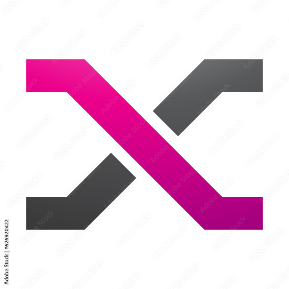 Magenta and Black Letter X Icon with Crossing Lines