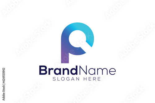 Minimal letter p magnifying glass logo design vector template