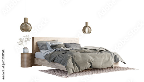 Isolated bed in carpet on white background