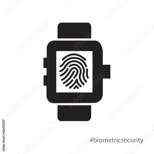 Un reloj inteligente con huella dactilar en pantalla como ejemplo de seguridad biométrica. Vector