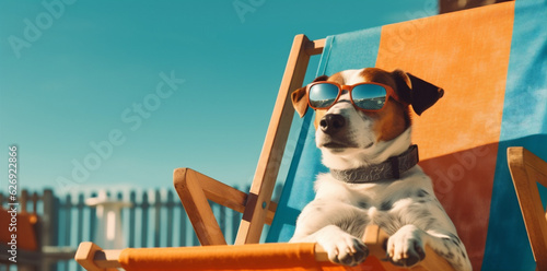 Valokuva dog vacation sunglasses lazy relax funny summer beach chair pet