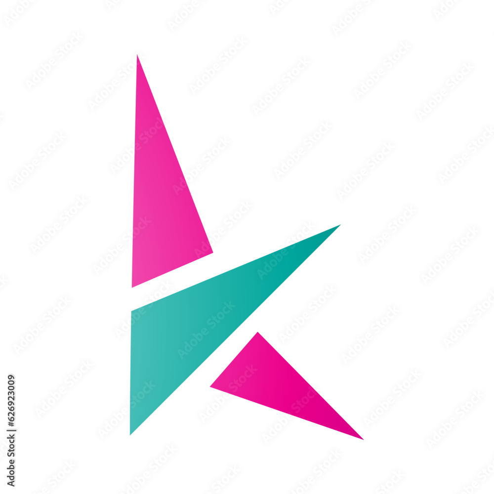 Magenta and Green Letter K Icon with Triangles Magenta and Green Letter K Icon with Triangles