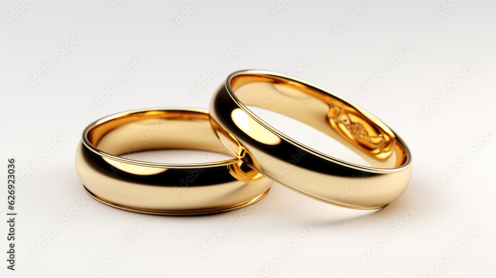 Pair of gold Wedding ring on a white background, macro shot Pair of gold Wedding ring on a white background, macro shot