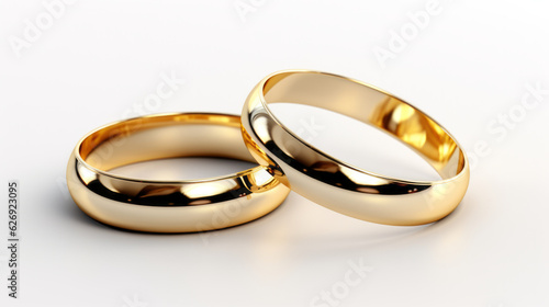 Pair of gold Wedding ring on a white background, macro shot