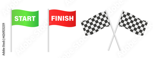 Flag Start chess pattern. Flag for the finish of the competition. streamers of Start and Finish in flat style. 3 different colors of a finish and start line. Sports competition. Vector illustration photo