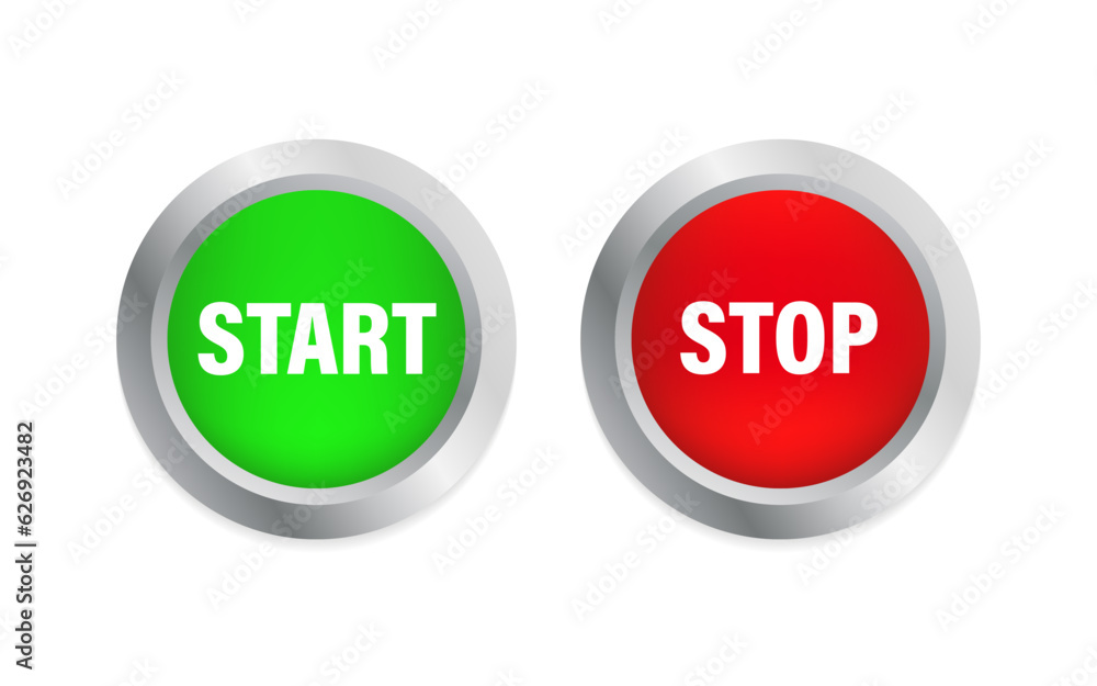 Engine Start Glossy Button. Access signs. Red and green colors. Glass round web elements with metallic frame. Vector illustration Engine Start Glossy Button. Access signs. Red and green colors. Glass round web elements with metallic frame. Vector illustration