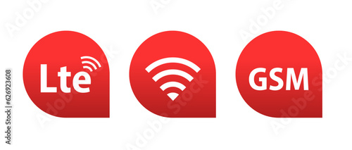 LTE, GSM and wifi sign. Wireless connection. Symbols mobile internet network. Connection Internet signal sign. Visualization signal quality. Vector on isolated white background. Vector illustration