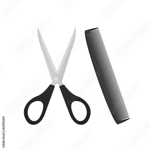 Scissors and comb graphic icon. Sign crossed scissors and comb isolated on white background. Barbershop symbols. Isolated on white background. Vector illustration
