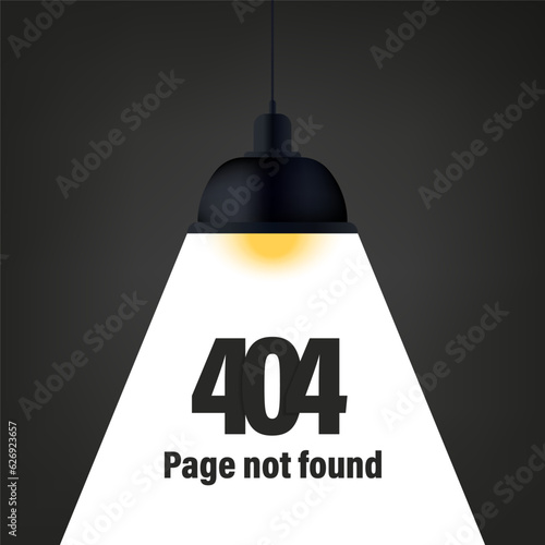 404 connection error. Abstract background with lamp, light, ray and wire. Sorry, page not found. Power outage concept. Modern interior. Vector illustration