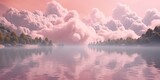 Generative AI, Pink magenta fantastic clouds, sky and landscape. Gentle colors and with bright lights	
