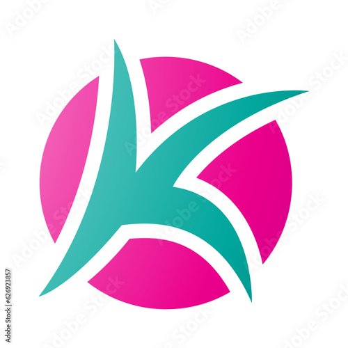 Magenta and Green Round Pointy Letter K Icon