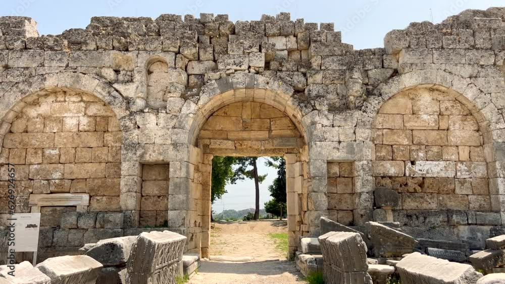 Ancient city of Perge in Antalya, Turkey. Historical ruins in the ancient city of Pamphylia Ancient city of Perge in Antalya, Turkey. Historical ruins in the ancient city of Pamphylia