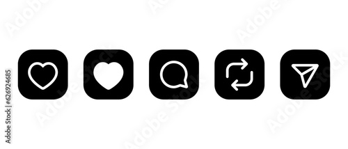 Like, comment, repost, and share icon vector in square background. Social media elements inspired by threads app