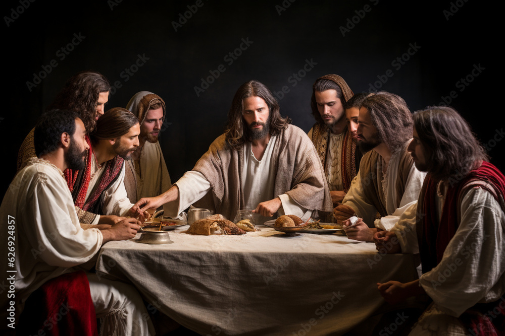 A captivating depiction of a reenactment of the Last Supper, with