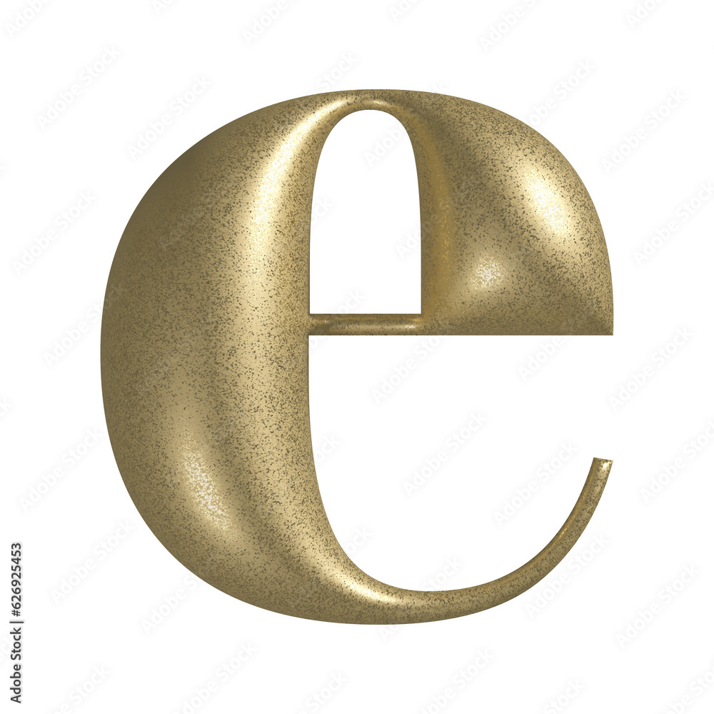 Letter Е realistic gold 3d texture. Metal, inflate, lower case е serif ...