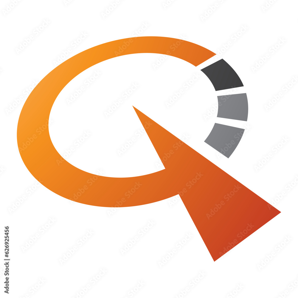 Orange and Black Clock Shaped Letter Q Icon Orange and Black Clock Shaped Letter Q Icon