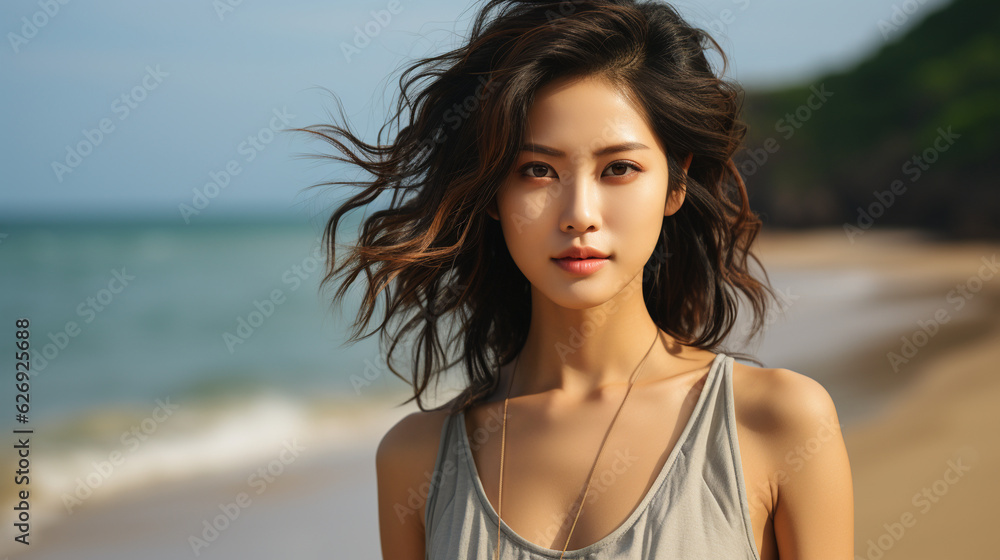 portrait of a woman on the beach. Generative Ai portrait of a woman on the beach. Generative Ai