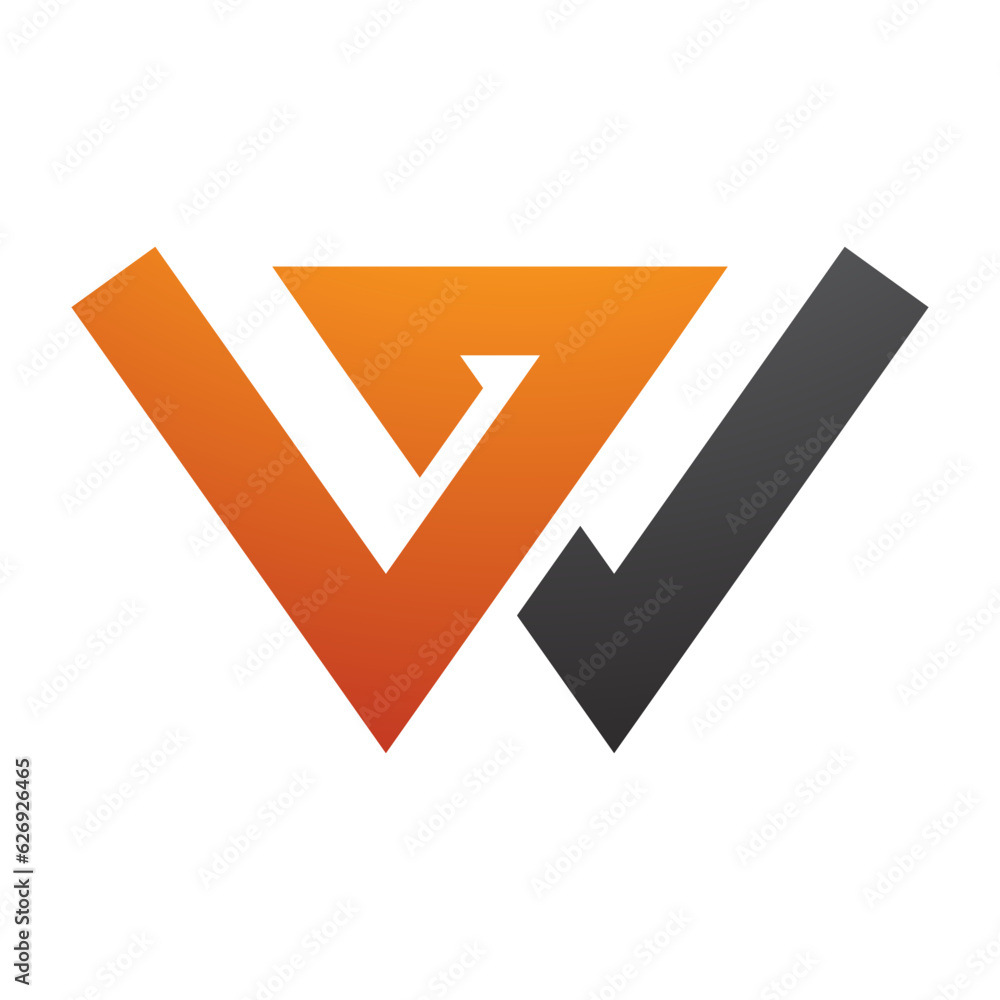Orange and Black Letter W Icon with Intersecting Lines Orange and Black Letter W Icon with Intersecting Lines