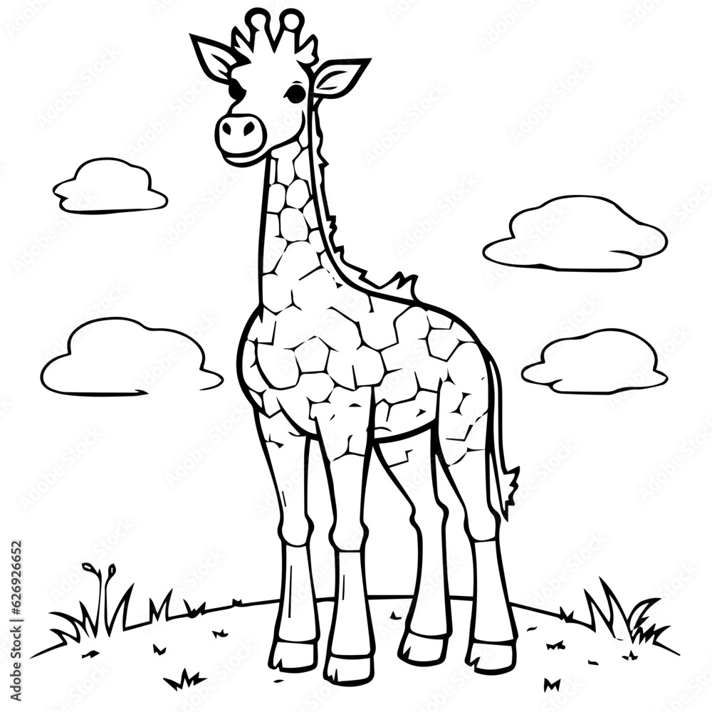 Fototapeta premium Giraffe, coloring book for kids, vector illustration