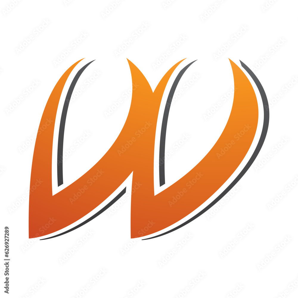 Orange and Black Spiky Italic Shaped Letter W Icon Orange and Black Spiky Italic Shaped Letter W Icon