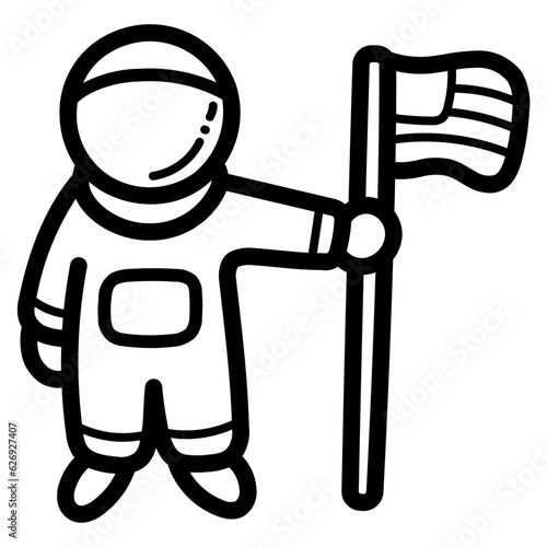 astronaut and flag line icon style
