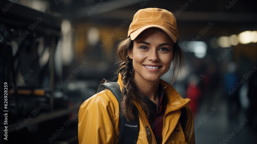 Mexican woman working in a factory background as a factory. AI Generative. Mexican woman working in a factory background as a factory. AI Generative.