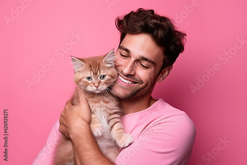 cat owner hold on background photo