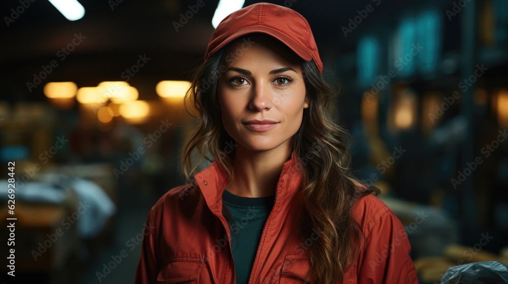 Mexican woman working in a factory background as a factory. AI Generative. Mexican woman working in a factory background as a factory. AI Generative.