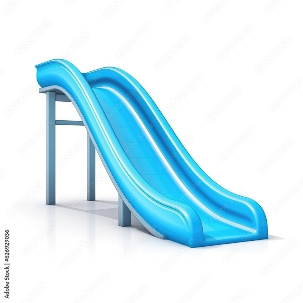 Vibrant plastic pool slide isolated on a white background, a symbol of