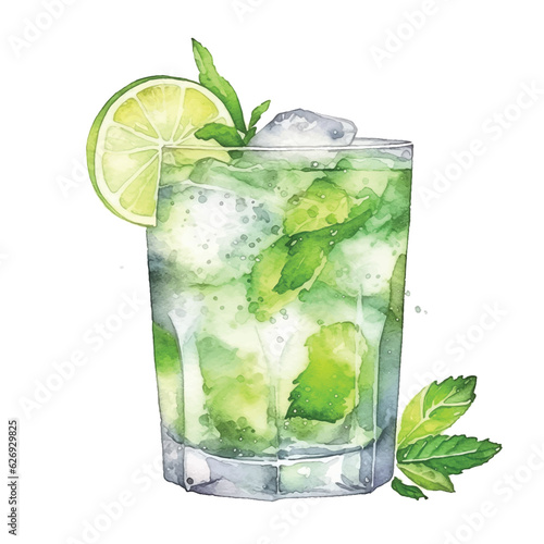 Mojito cocktail watercolor paint