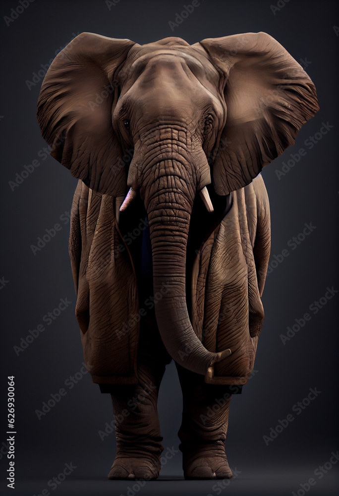 Elephant wearing jacket portrait. Generative ai.