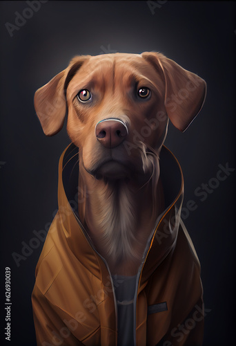 Dog wearing jacket portrait. Generative ai. © whannsweet
