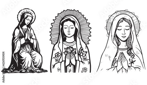 Our Lady virgin Mary, vector illustration Madonna Mother of God silhouette laser cutting © Cris