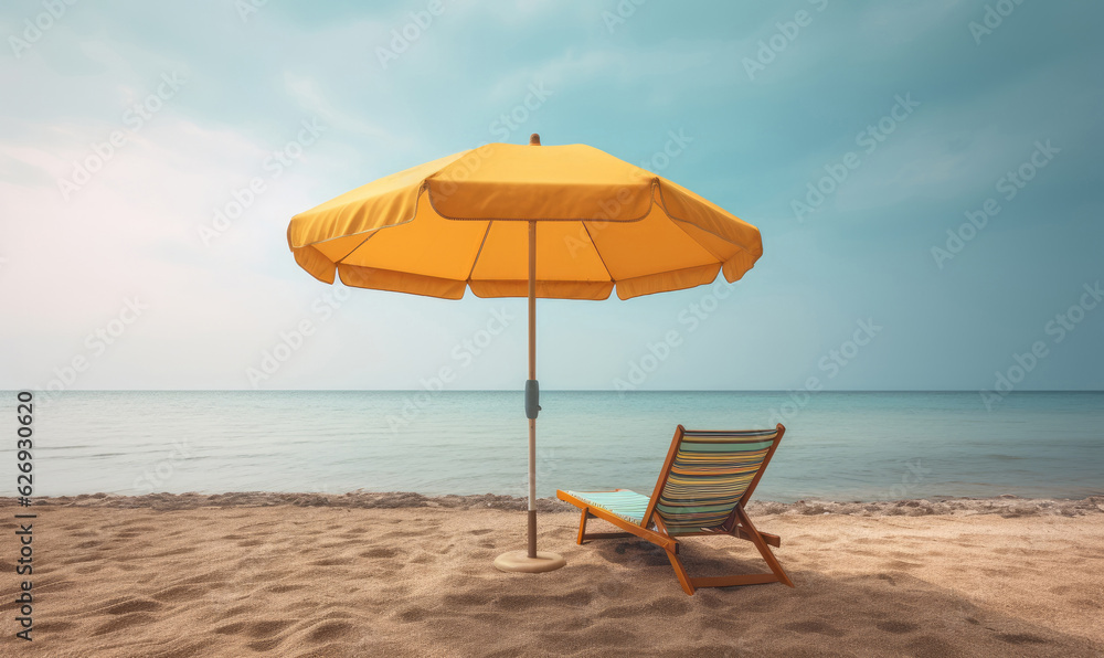 Tropical with umbrella landscape of the beach. Vacation on beautiful island. Palm trees, sand, ocean. Created with generative AI tools Tropical with umbrella landscape of the beach. Vacation on beautiful island. Palm trees, sand, ocean. Created with generative AI tools